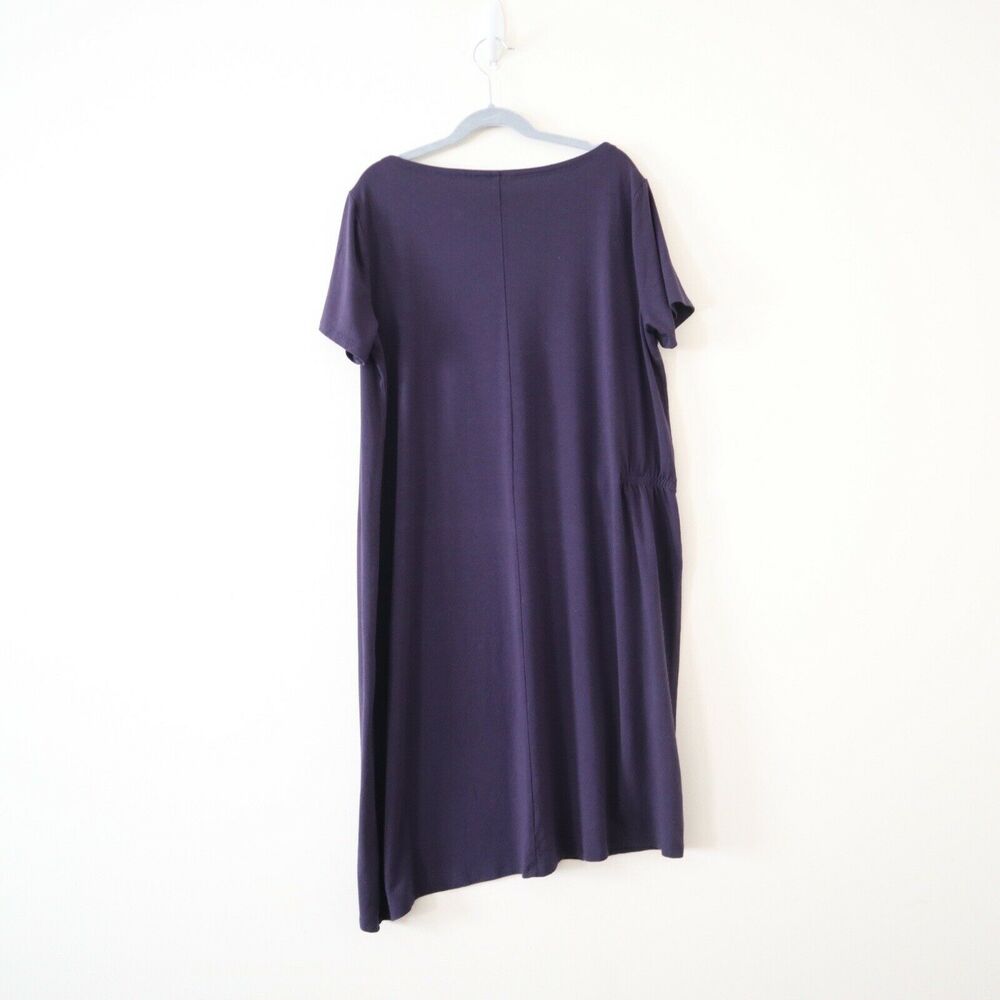 Eileen Fisher Ballet Neck Asymmetric Jersey Dress Purple Ruched Side - Picture 8 of 11